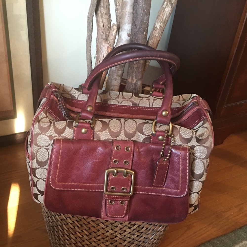 Coach Leather & Canvas Burgundy Bag